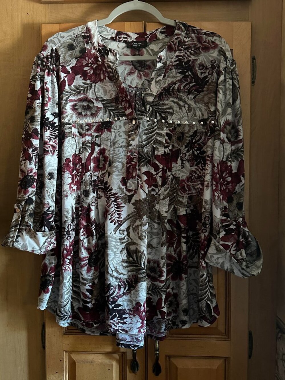 Plus Size Cocomo Burgundy Studded Pleated Floral Top 2X